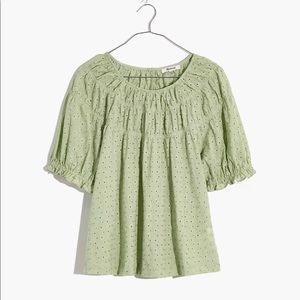 Madewell Daisy Embroidered Shirred Puff-Sleeve Top